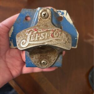 Vintage Pepsi-Cola Wall-Mounted Bottle Opener in Blue and Silver